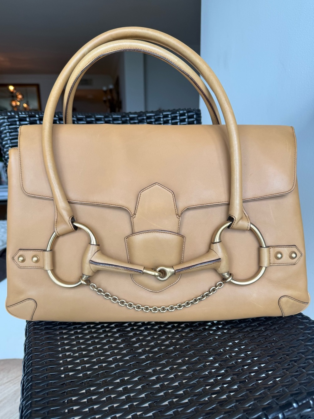 Gucci Tom Ford Era Horsebit Chain
Satchel Tan Camel Leather Gold